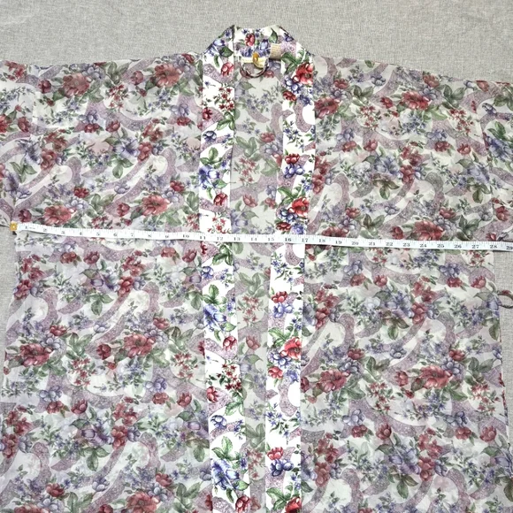 VTG Victoria's Secret Sheer Floral Robe Satin Trim Gold Label One Size - Picture 8 of 10